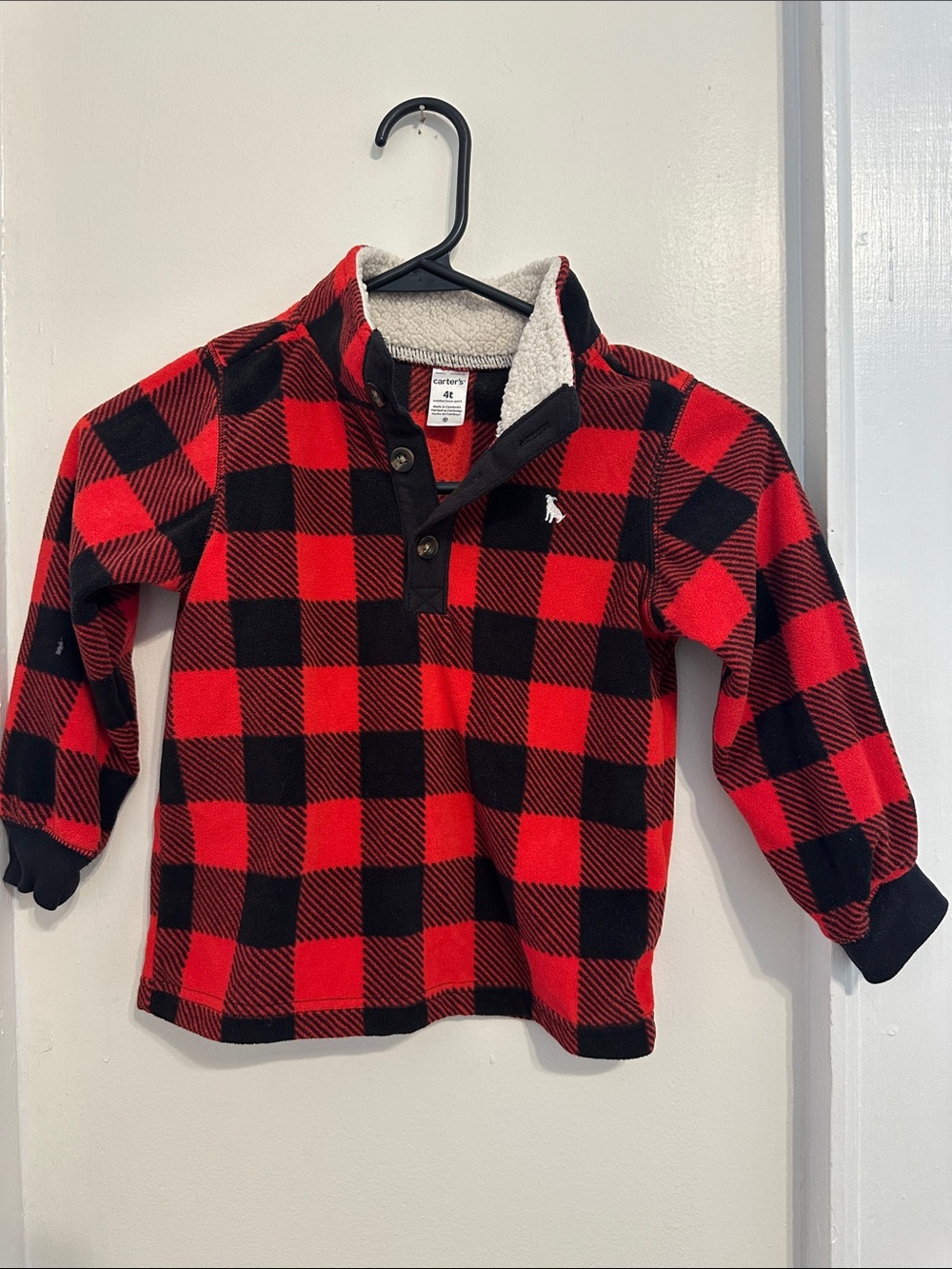 Carter's Red and Black Buffalo Plaid Sherpa Collar Pullover